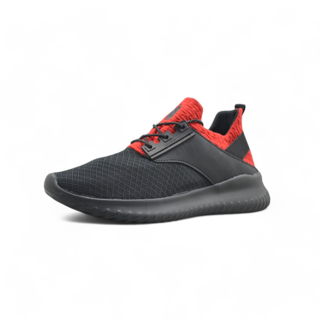 Articulo 1598<br>ZAPATILLA DEPORTIVA – KIOSHI – 35/45 <br>Color 002 NEGRO / ROJO <br> <span class='titulo_secundario' style='background-color:white;color:black;margin-top:7px; margin-bottom:0px;font-size:20px;'>Precio del Par</span>