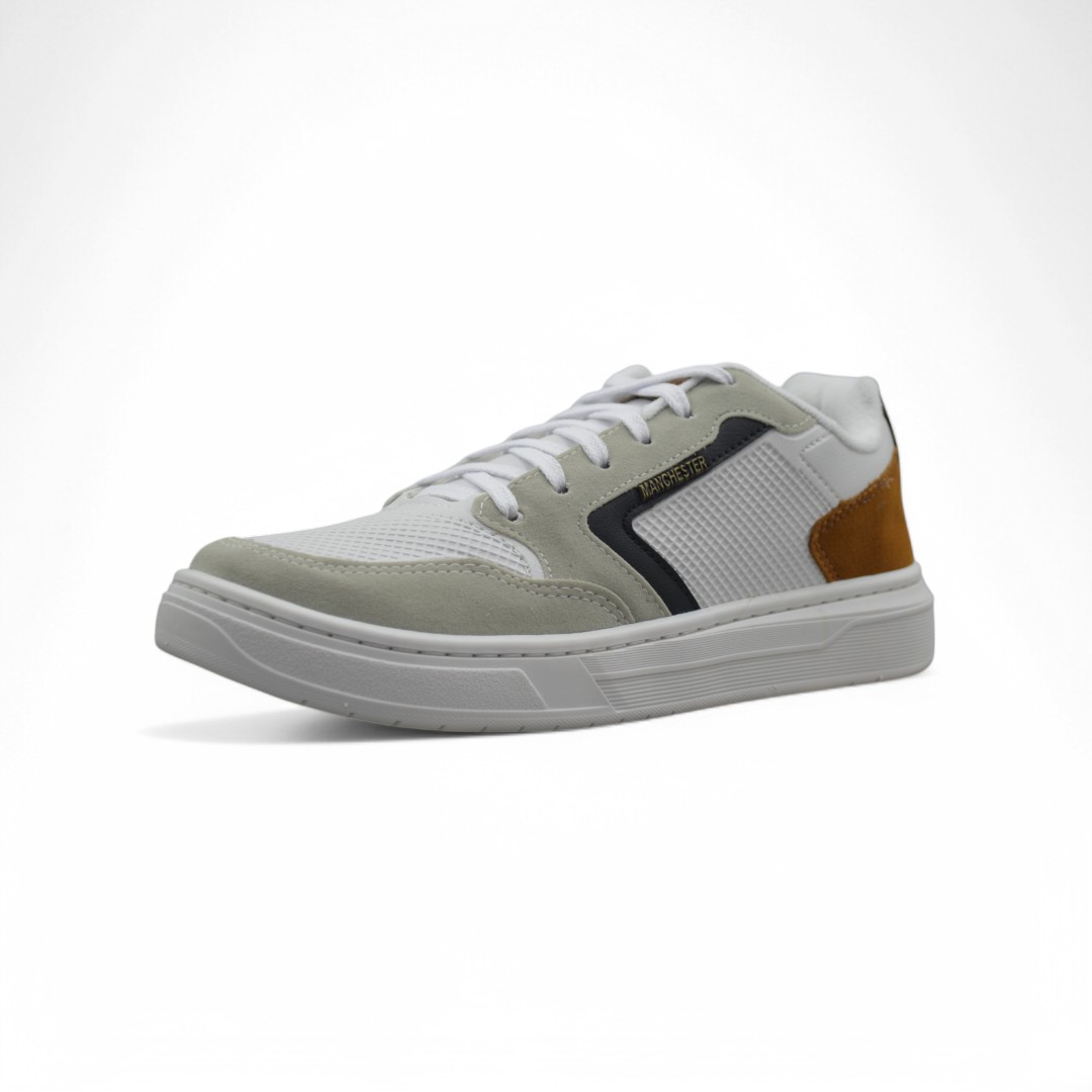 Articulo 2576<br>ZAPATILLA URBANA – MANCHESTER – 40/44<br>Color 01466 BLANCO/CARAMELO <br> <span class='titulo_secundario' style='background-color:white;color:black;margin-top:7px; margin-bottom:0px;font-size:20px;'>Precio del Par</span>