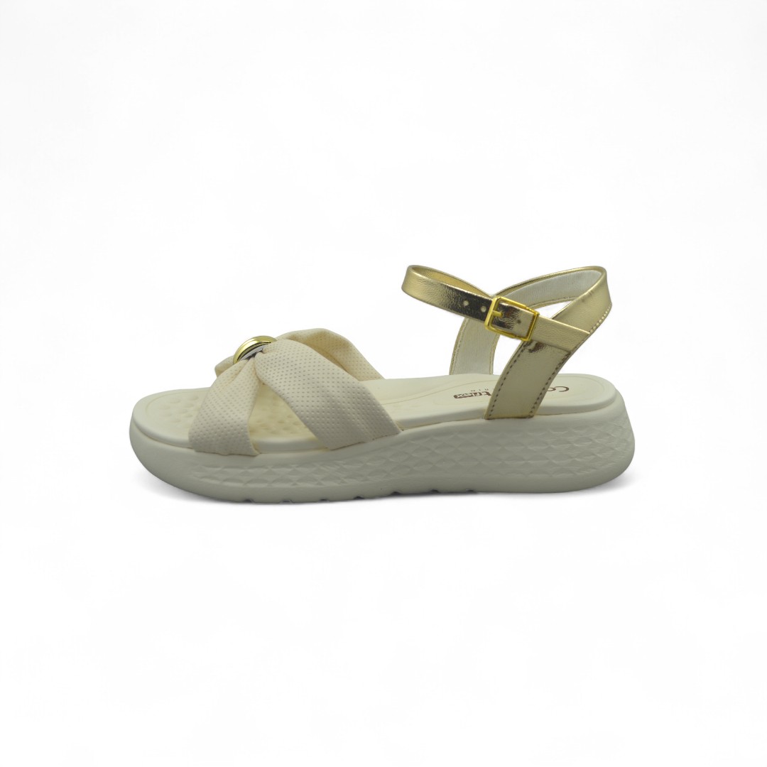 Articulo 2729<br>SANDALIA DAMA – CONFORT FLEX – 36/40<br>Color 00501 COCONUT/ORO <br> <span class='titulo_secundario' style='background-color:white;color:black;margin-top:7px; margin-bottom:0px;font-size:20px;'>Precio del Par</span>